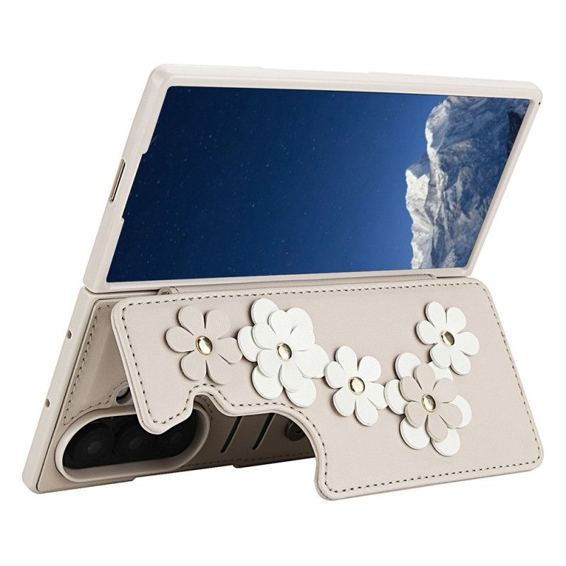 Cover Samsung Galaxy Z Fold 7 Telefon Etui Kortholder Og Stativ Med 3d-blomstermotiv