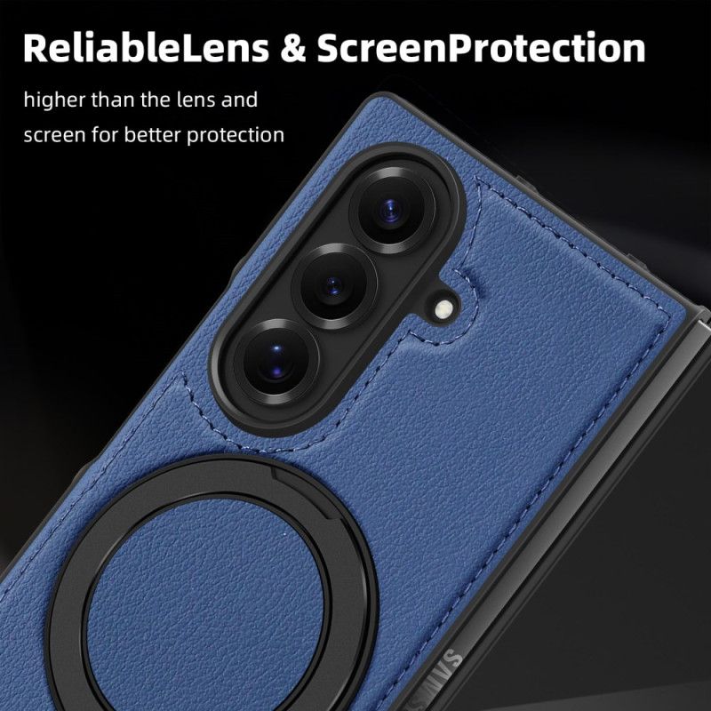 Cover Samsung Galaxy Z Fold 7 Telefon Etui Magsafe-kompatibel Lædereffekt Med Roterende Ringholder