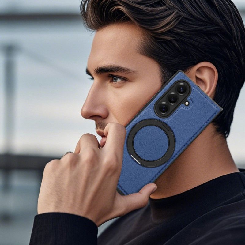 Cover Samsung Galaxy Z Fold 7 Telefon Etui Magsafe-kompatibel Lædereffekt Med Roterende Ringholder