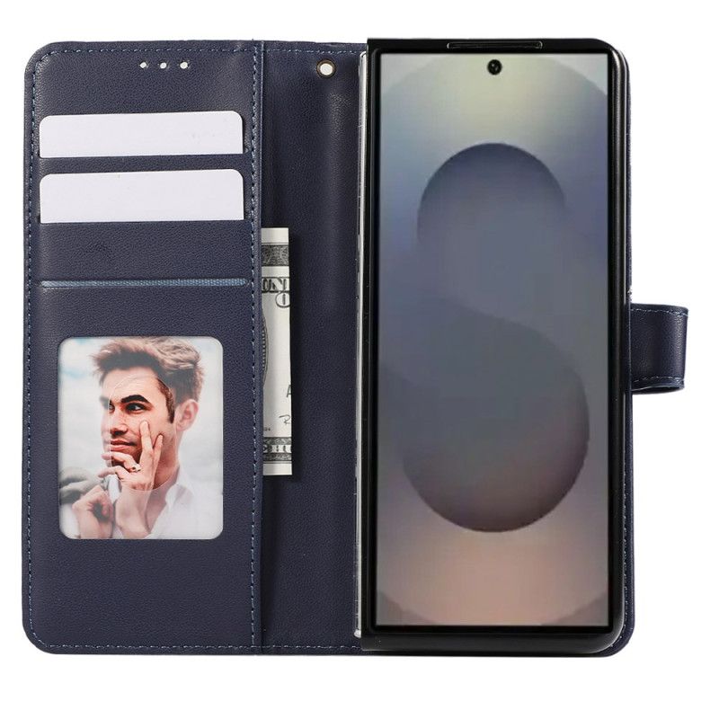 Flip Cover Til Samsung Galaxy Z Fold 7 Præget Mønster Med Rem