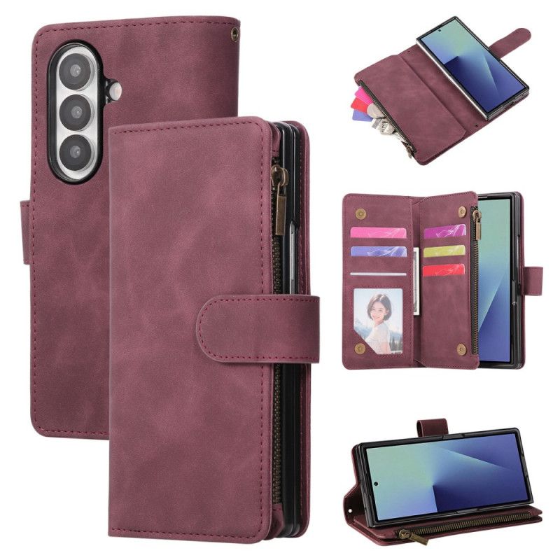 Læder Cover Samsung Galaxy Z Fold 7 Telefon Etui Pung Med Ruskindseffekt Og Skulderrem