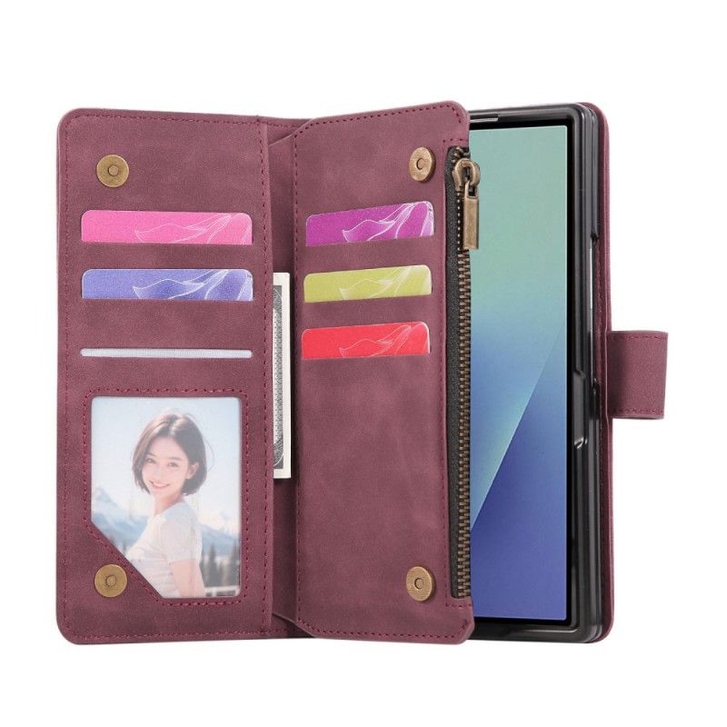 Læder Cover Samsung Galaxy Z Fold 7 Telefon Etui Pung Med Ruskindseffekt Og Skulderrem