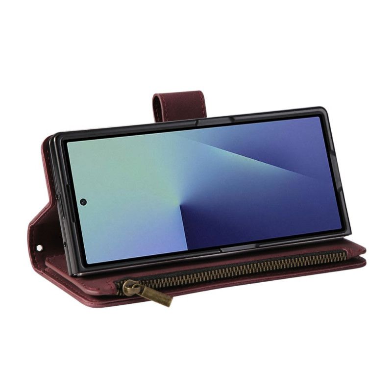 Læder Cover Samsung Galaxy Z Fold 7 Telefon Etui Pung Med Ruskindseffekt Og Skulderrem