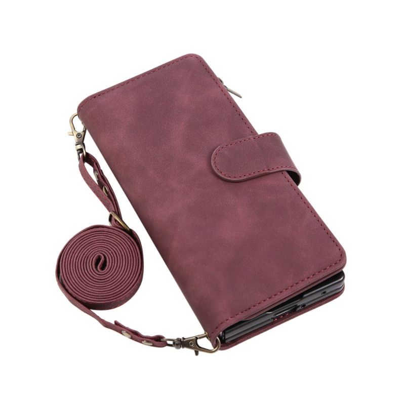Læder Cover Samsung Galaxy Z Fold 7 Telefon Etui Pung Med Ruskindseffekt Og Skulderrem