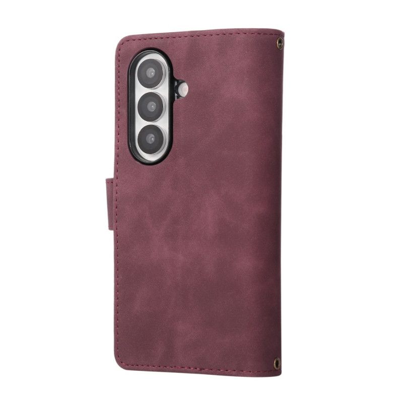 Læder Cover Samsung Galaxy Z Fold 7 Telefon Etui Pung Med Ruskindseffekt Og Skulderrem