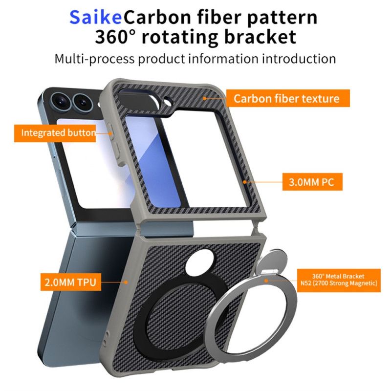 Cover Samsung Galaxy Z Flip 7 Fe Kulfiberdesign Med Magnetisk Stativ