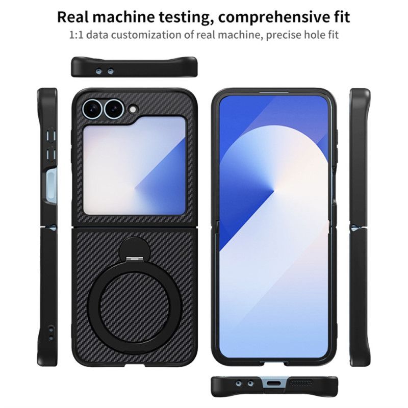 Cover Samsung Galaxy Z Flip 7 Fe Kulfiberdesign Med Magnetisk Stativ