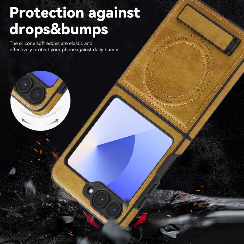 Cover Samsung Galaxy Z Flip 7 Fe Magsafe-kompatibel Stativ Med Lædereffekt