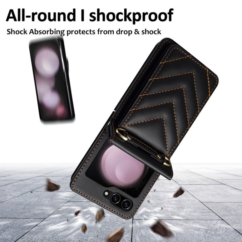 Cover Samsung Galaxy Z Flip 7 Fe Quiltet Kortholder Og Skulderrem