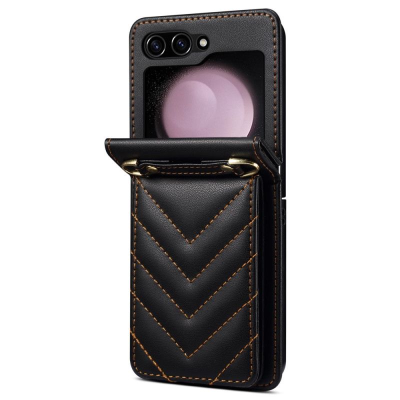 Cover Samsung Galaxy Z Flip 7 Fe Quiltet Kortholder Og Skulderrem