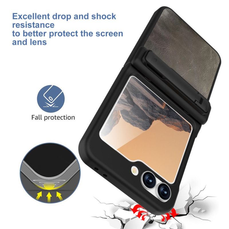 Cover Samsung Galaxy Z Flip 7 Fe Stativ Med Vintage Læderlook