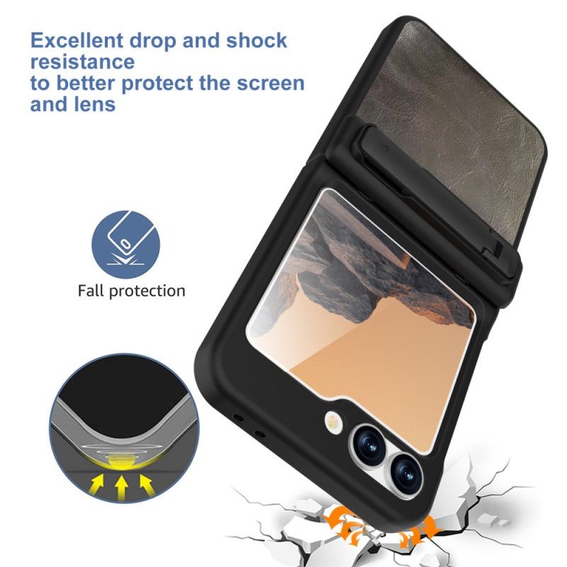Cover Samsung Galaxy Z Flip 7 Fe Telefon Etui Lædereffekt Med Stativ