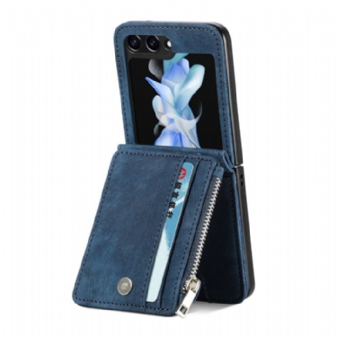 Cover Samsung Galaxy Z Flip 7 Fe Telefon Etui Retro Stativ Og Kortholder Med Lynlås