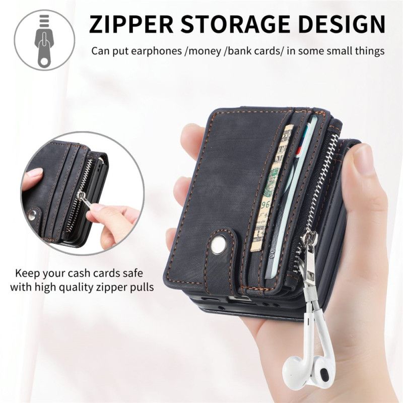 Cover Samsung Galaxy Z Flip 7 Fe Telefon Etui Retro Stativ Og Kortholder Med Lynlås