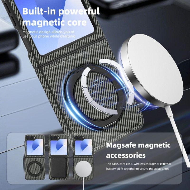 Cover Til Samsung Galaxy Z Flip 7 Fe Magnetisk Kulfiber Og Stativ