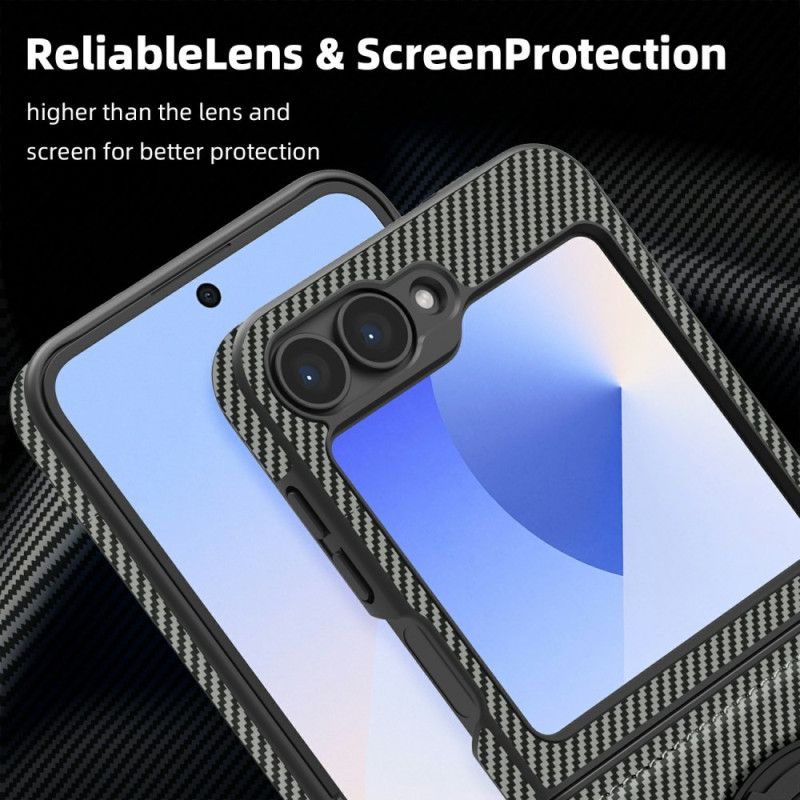 Cover Til Samsung Galaxy Z Flip 7 Fe Magnetisk Kulfiber Og Stativ