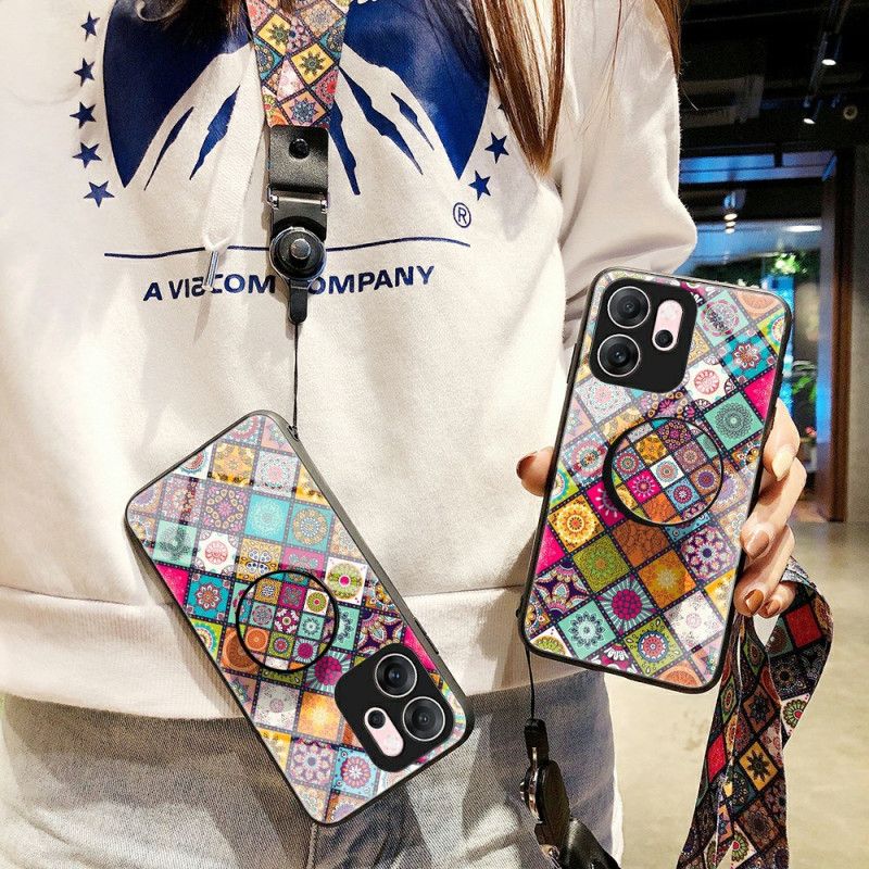 Cover Oppo Reno 14f 5g Telefon Etui Patchwork-stativ Og Snor