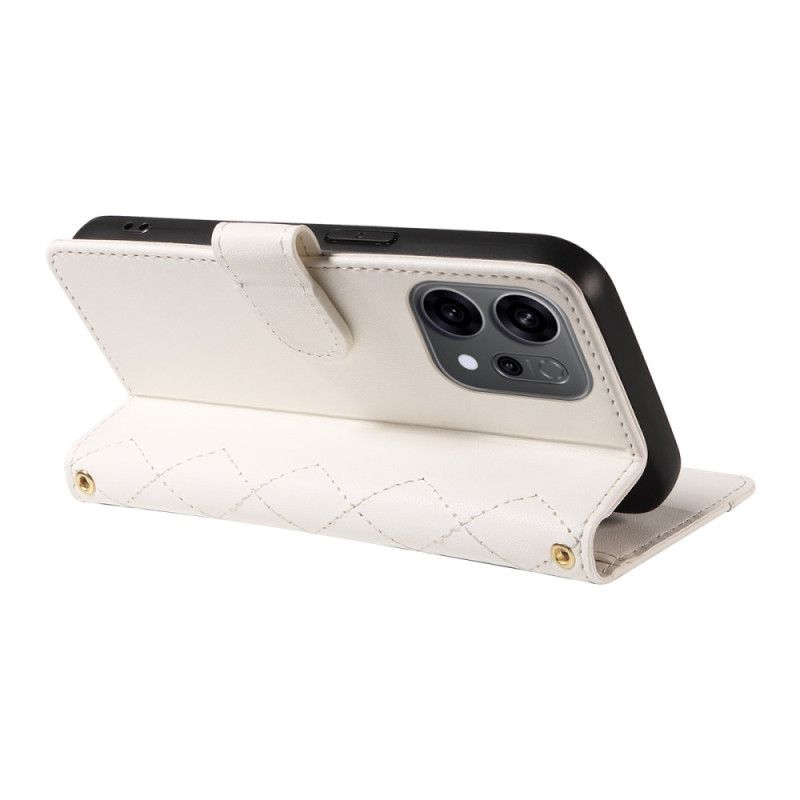 Læder Cover Oppo Reno 14f 5g Telefon Etui Quiltet Med Rem Og Skulderrem