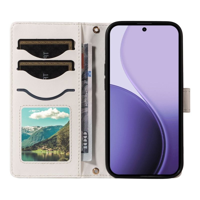 Læder Cover Oppo Reno 14f 5g Telefon Etui Quiltet Med Rem Og Skulderrem