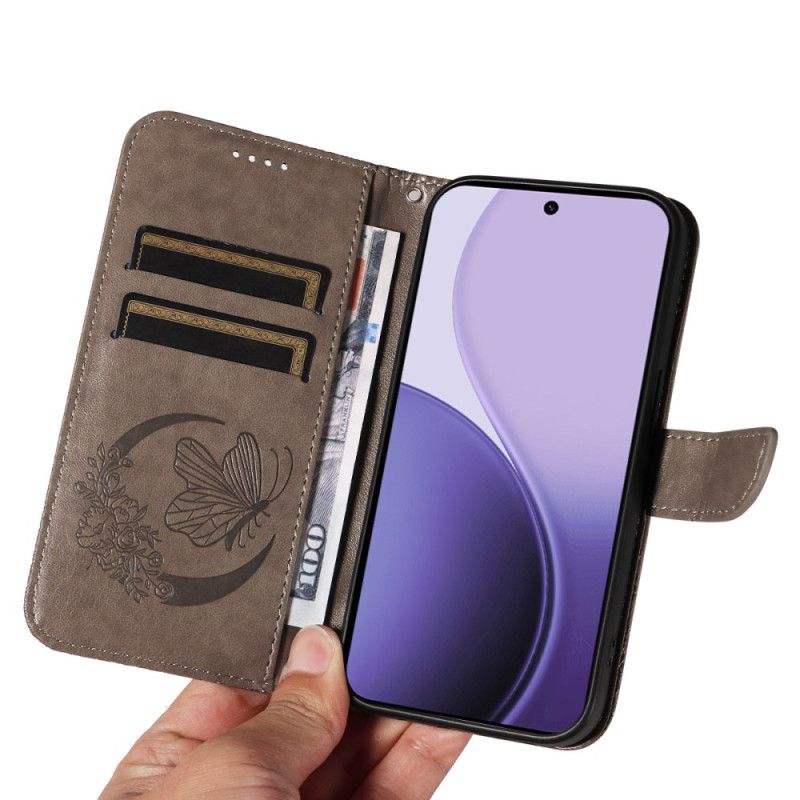 Læder Cover Oppo Reno 14f 5g Telefon Etui Sommerfugledesign
