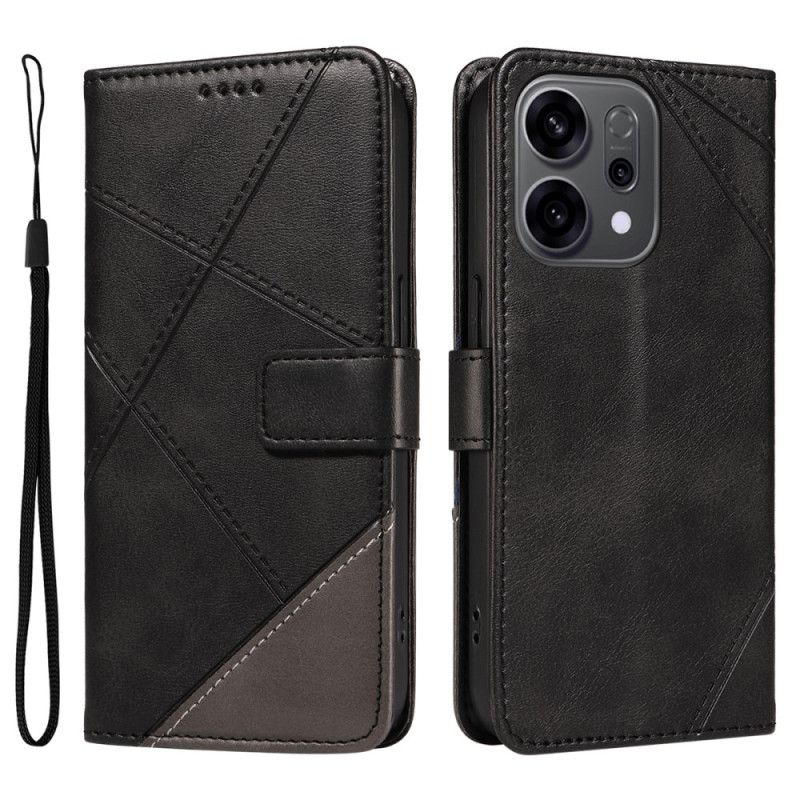Læder Cover Oppo Reno 14f 5g Telefon Etui Tofarvede Linjer