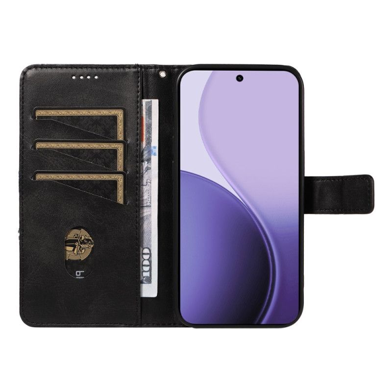 Læder Cover Oppo Reno 14f 5g Telefon Etui Tofarvede Linjer