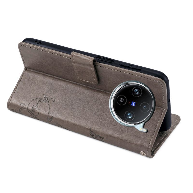 Læder Cover Vivo X100 Pro Telefon Etui Blomsterrem