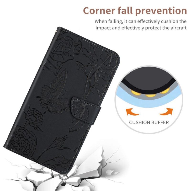Flip Cover Realme C55 Skulderrem Med Sommerfugleprint
