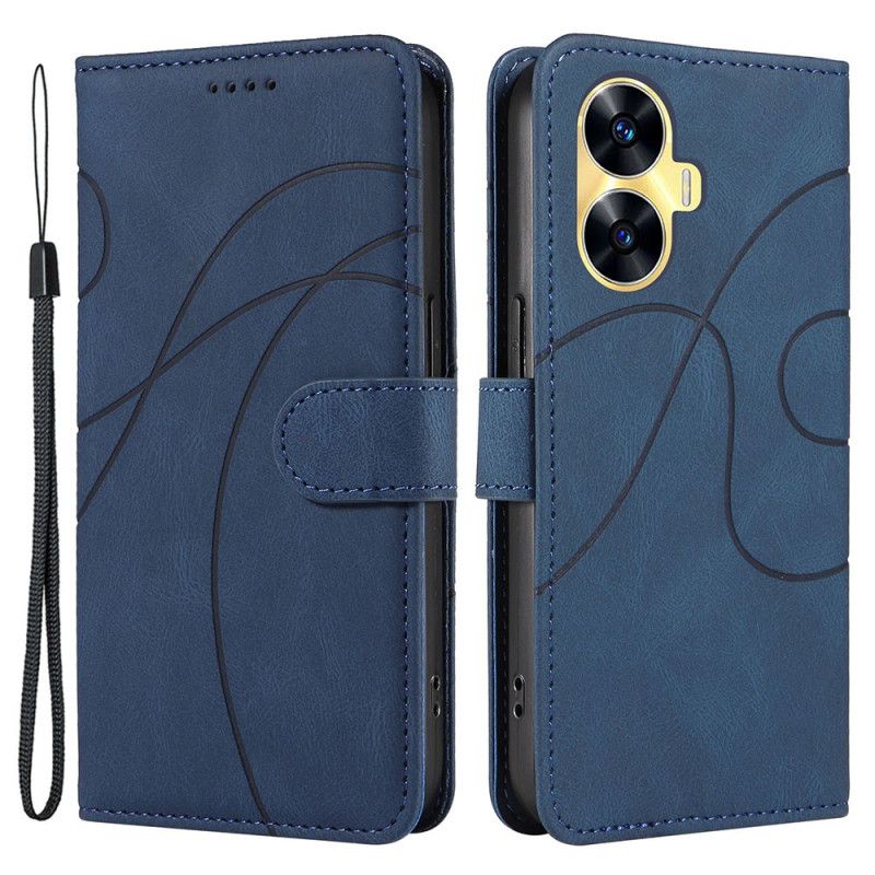 Læder Cover Realme C55 Bølgede Linjer Med Snor