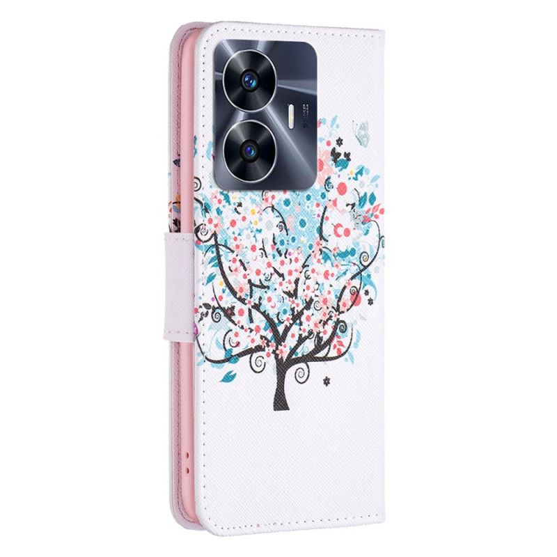 Læder Cover Realme C55 Telefon Etui Blomstrende Træ