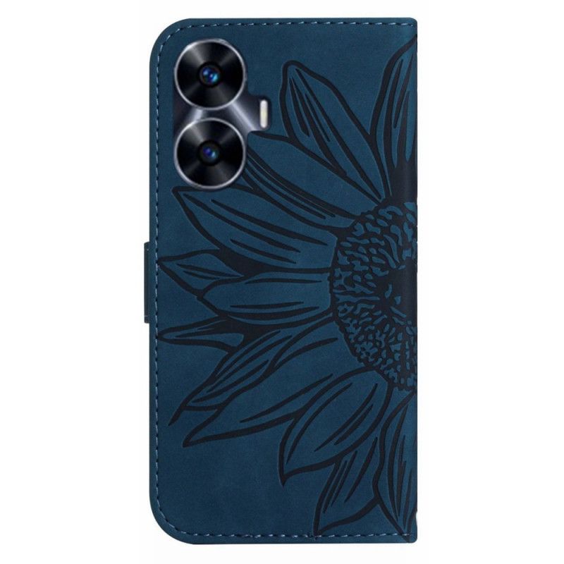 Læder Cover Realme C55 Telefon Etui Skuldertaske Med Solsikkeprint