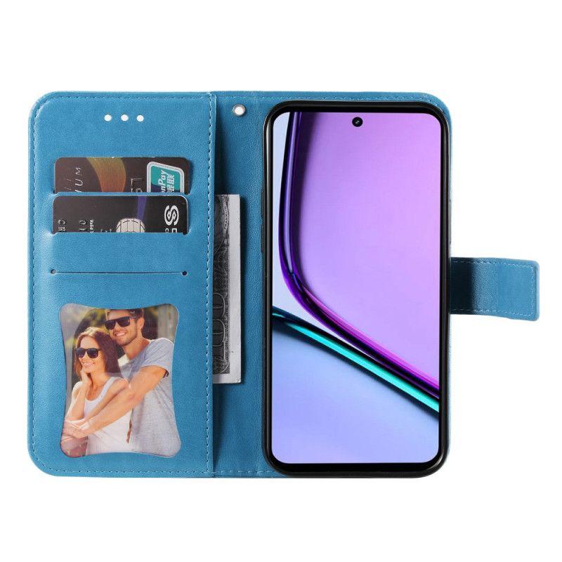 Læder Cover Realme C67 Telefon Etui Blomstermønster Med Rem