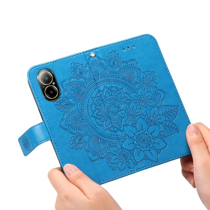 Læder Cover Realme C67 Telefon Etui Blomstermønster Med Rem