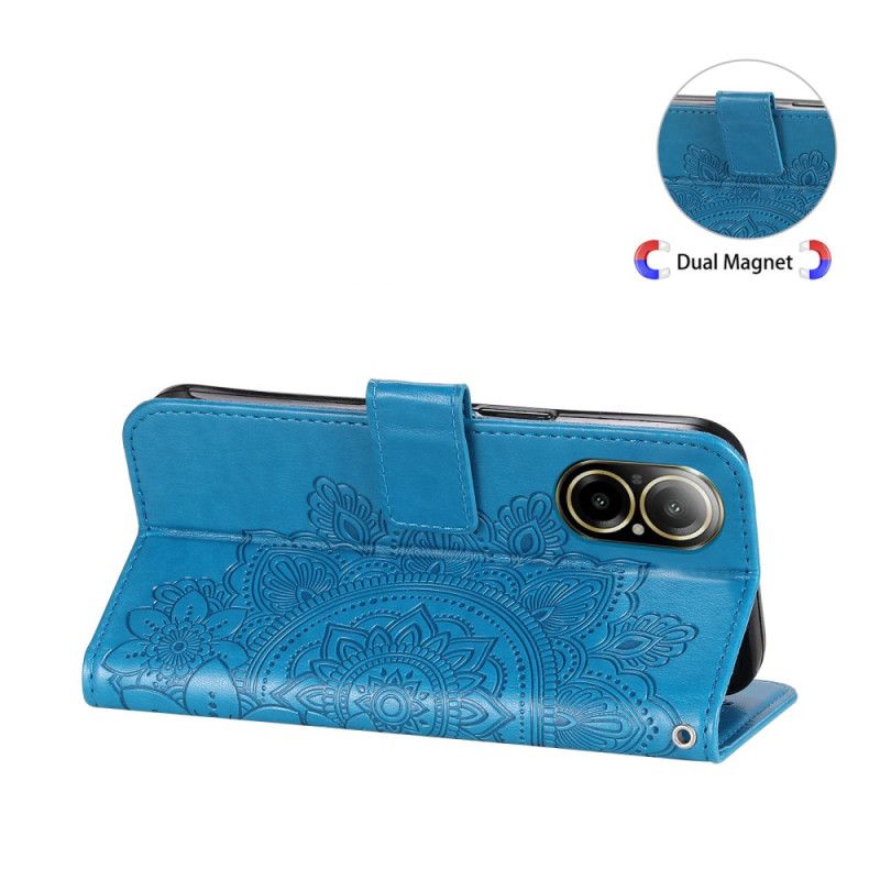 Læder Cover Realme C67 Telefon Etui Blomstermønster Med Rem