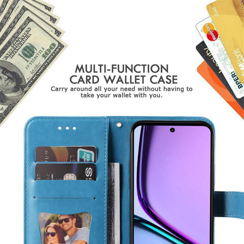 Læder Cover Realme C67 Telefon Etui Blomstermønster Med Rem