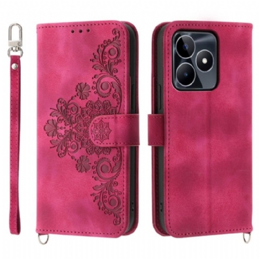 Flip Cover Realme C53 Blomstermønster Med Rem Og Skulderrem