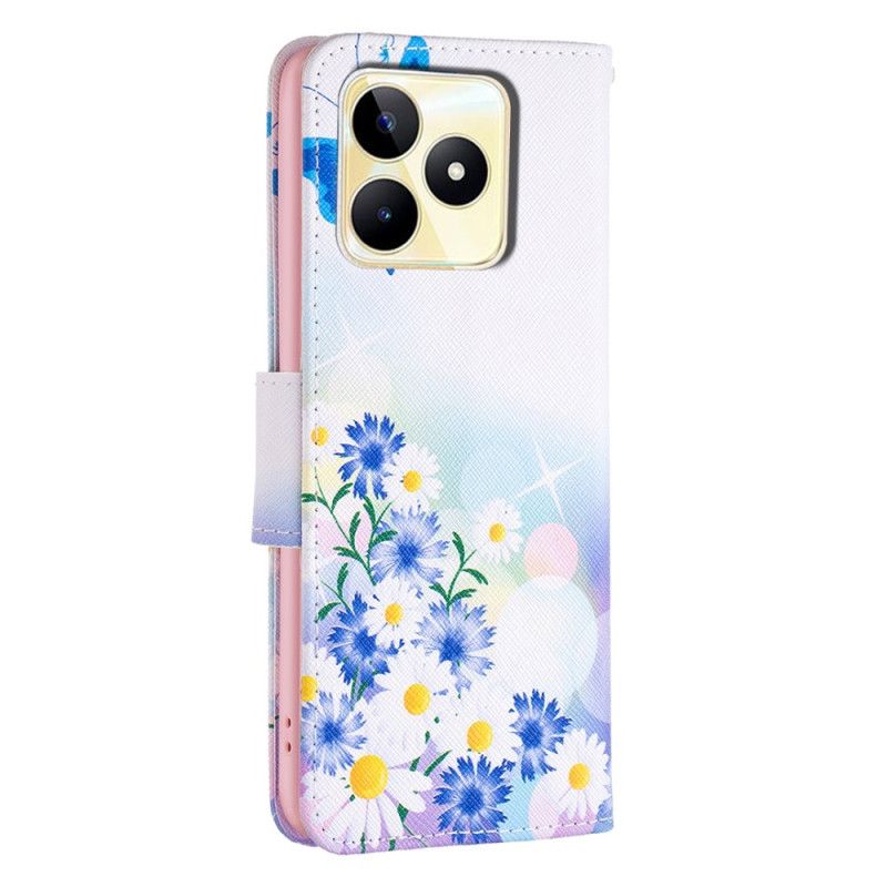 Flip Cover Til Realme C53 Sommerfugl Og Blomster Akvarel