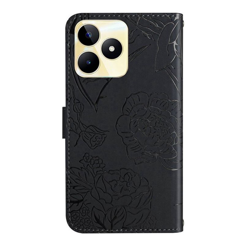 Læder Cover Realme C53 Telefon Etui Sommerfugleprintrem