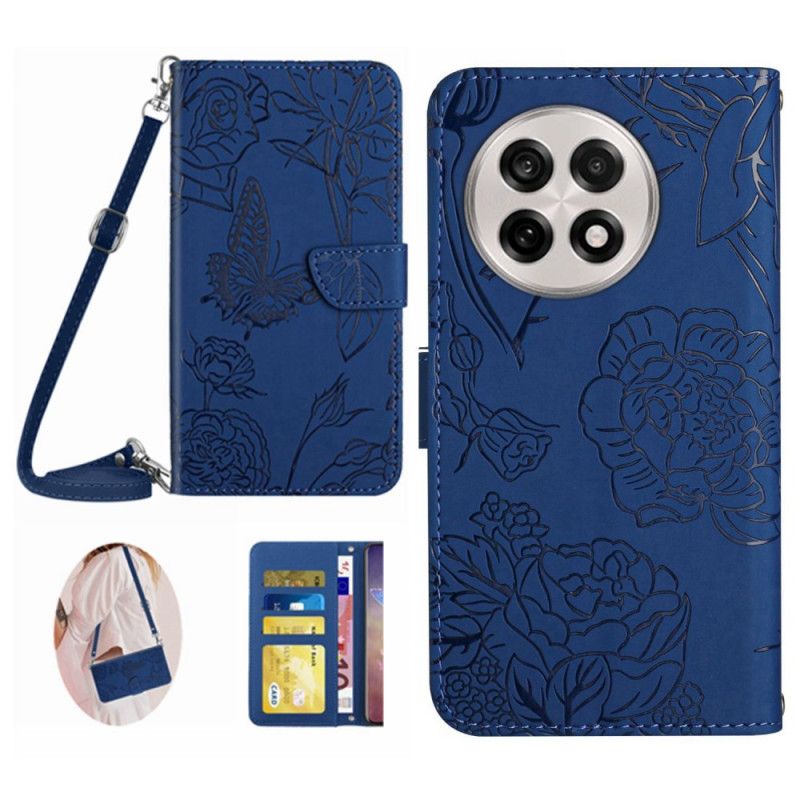Flip Cover Oneplus 13r Sommerfuglemønstret Skulderrem