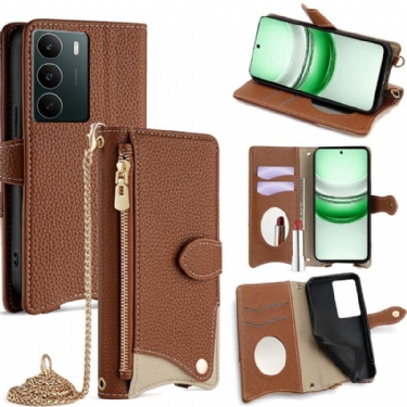 Flip Cover Realme C71 Tofarvet Pung Med Spejl Og Skulderrem