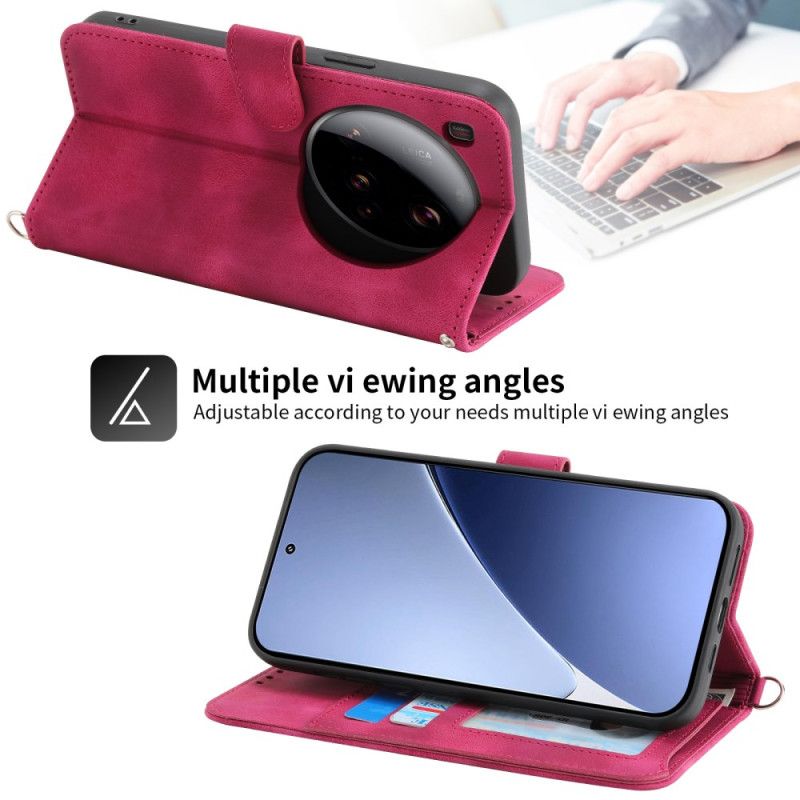 Flip Cover Xiaomi 15 Ultra Blomstermønster Med Rem Og Skulderrem