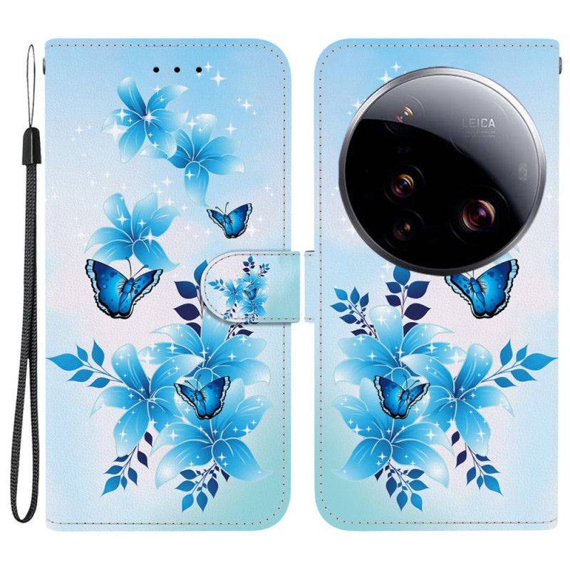Læder Cover Xiaomi 15 Ultra Telefon Etui Blomstersommerfugle