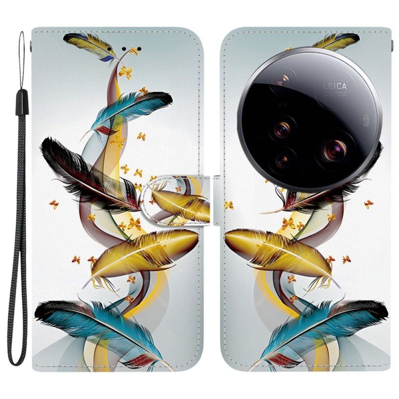 Læder Cover Xiaomi 15 Ultra Telefon Etui Farverig Fjer