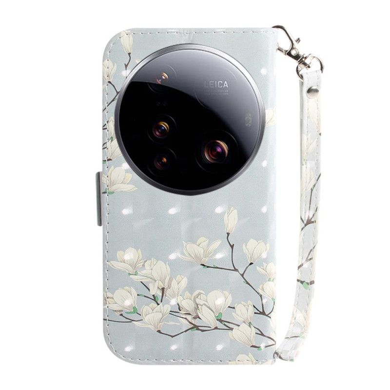 Læder Cover Xiaomi 15 Ultra Telefon Etui Magnoliaer Med Snor