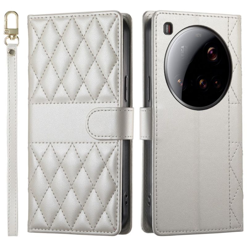 Læder Cover Xiaomi 15 Ultra Telefon Etui Quiltet Med Rem Og Skulderrem