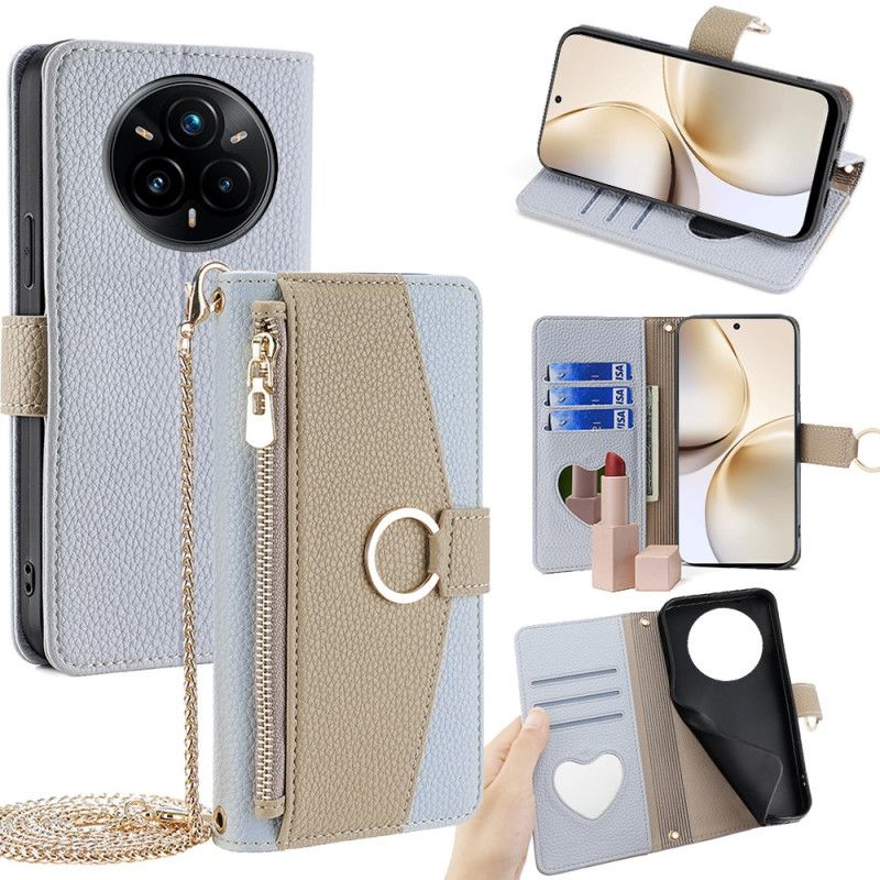 Flip Cover Realme 14 Pro Plus 5g Tofarvet Med Spejl Og Skulderrem