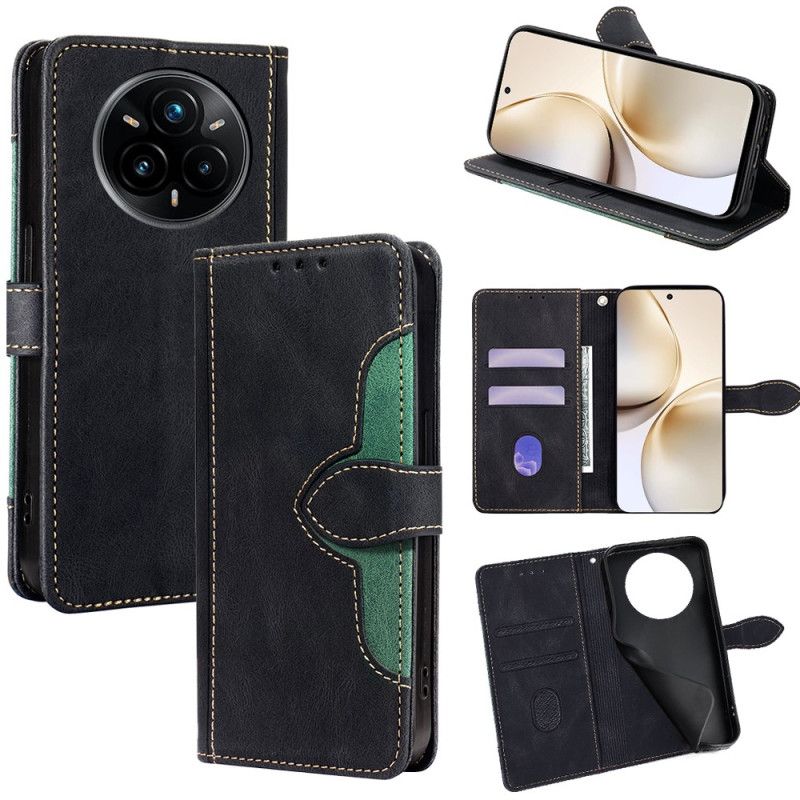 Læder Cover Realme 14 Pro Plus 5g Telefon Etui Tofarvet Blomsterprint