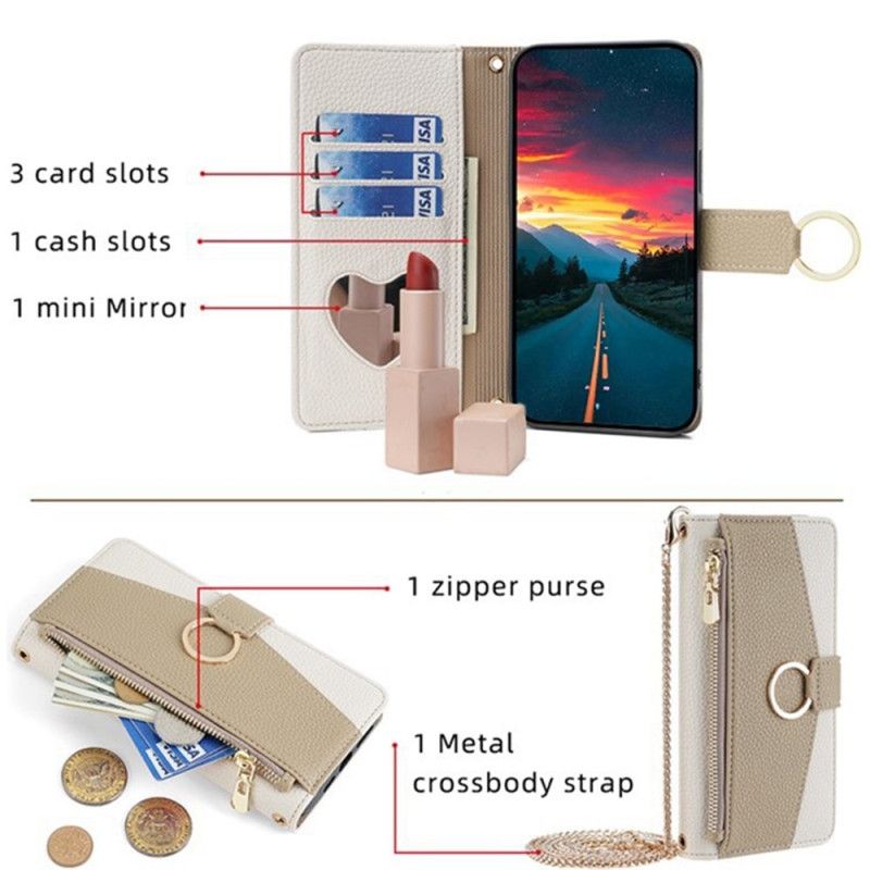 Flip Cover Huawei Pura 80 Tofarvet Med Spejl Og Kæde