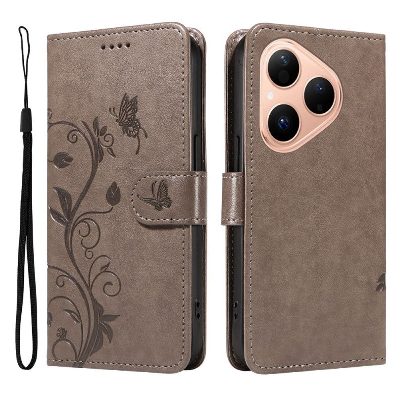 Læder Cover Huawei Pura 80 Telefon Etui Blomstermønster