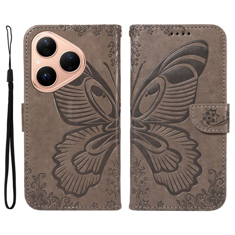 Læder Cover Huawei Pura 80 Telefon Etui Grafisk Sommerfugl